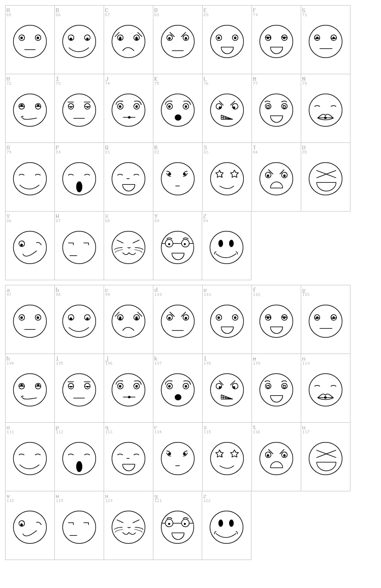 Caritons TFB font map